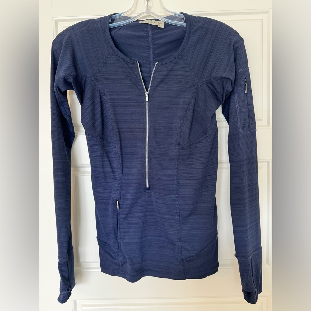 Athleta Dark‎ Navy Long Sleeve Activewear Top Womens XXS Quarter Zip Thumbholes
